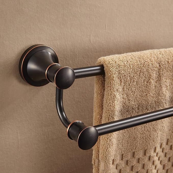 WOLIBEER Bronze Double Towel Bar, Adjustable 14.96 to 26.57 inches Towel Holder Oil Rubbed Farmhouse Towel Rack Rustic Towel Hanger Bathroom Wall Mounted