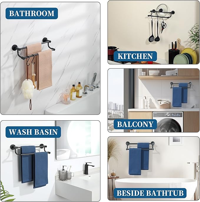 Alise Double Towel Bars,16 Inch Towel Rack for Bathroom, Wall Mount Towel Holder, Quick Drying Towel Hanger SUS304 Stainless Steel Towel Rail, Matte Black, GOY4400-B