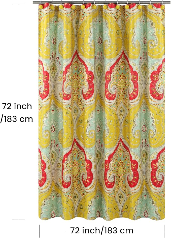 Fabric Shower Curtain, Gold and Red Printed Boho Paisley Pattern Shower Curtains for Bathroom, Waterproof Bathroom Curtains, 72" W x 72" H