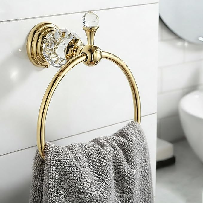 Crystal Towel Ring,Gold Hand Towel Holder Bathroom,Polish Gold Hand Towel Ring Round Towel Holder Wall Mounted Bathroom Accessories