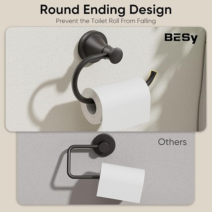 BESy Matte Black Toilet Tissue Paper Holder Matte Black Bathroom Accessories Toilet roll Paper Hanger, Wall Mounted, Rustproof