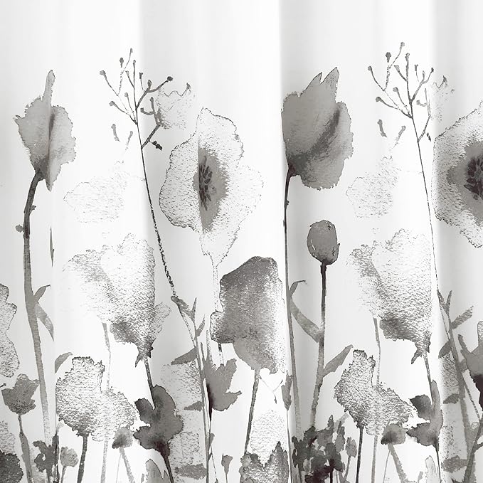 Lush Decor Zuri Flora Shower Curtain Single 72" W x 72" L Light Gray - Floral Shower Curtains for Bathroom - Gray Bathroom Curtain - Cottage Decor