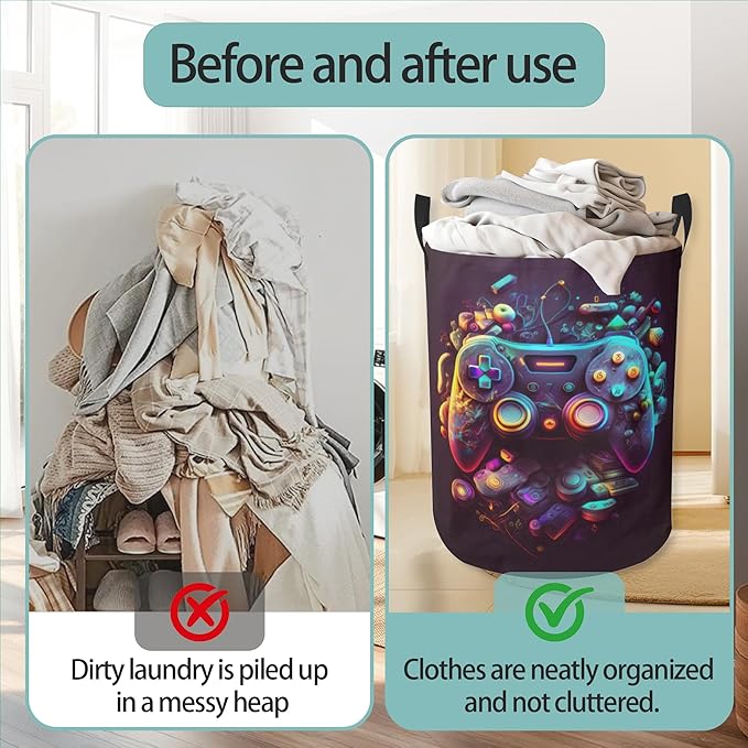 Laundry Hamper Foldable Oxford Cloth Game Controller Laundry Basket With Handle Portable Clothes Storage Organizer Basket Storage Bag For Laundry Room/Bedroom/Bathroom