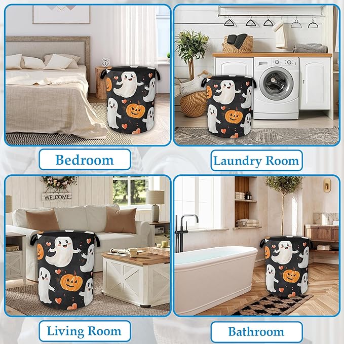 Halloween Ghost Pumpkin Laundry Basket Collapsible Laundry Hamper Clothes Toy Storage Bin for Bathroom Bedroom Room Decor 16" X 20.8"