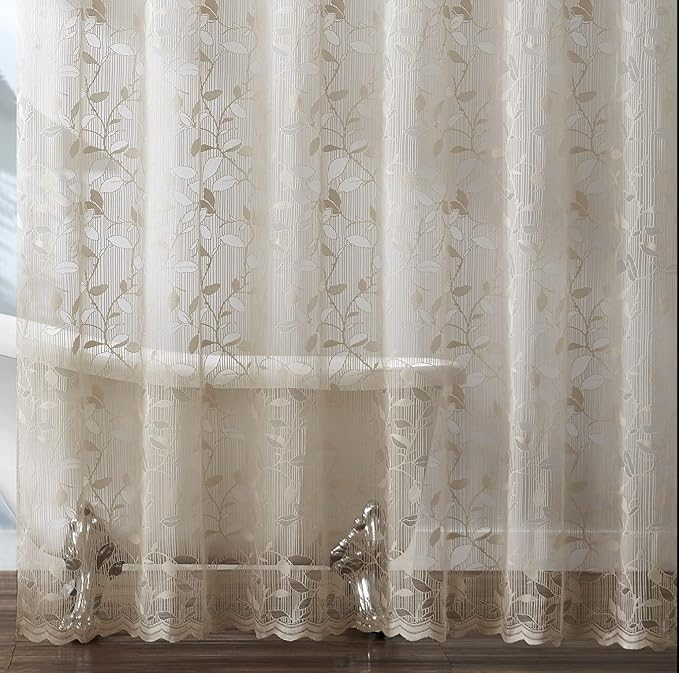 Warm Home Designs Brown Lace Clear Shower Curtain With Rustic Leaf Pattern - 72 x 84 Inch Extra Long Creates Beautiful and Elegant Decor - GR Linen 84"