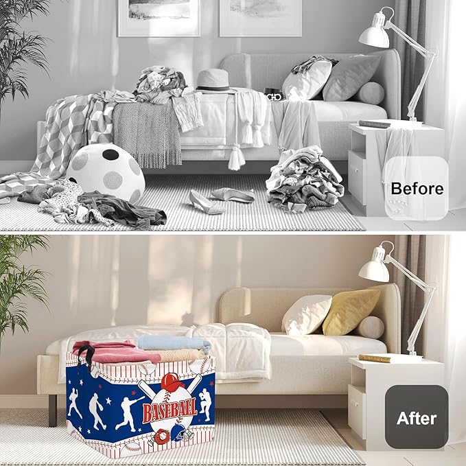 Sports Balls Laundry Hamper Collapsible Clothes Storage Basket Large Laundry Basket for Parent Bathroom/Bedroom, Baseball, 36L