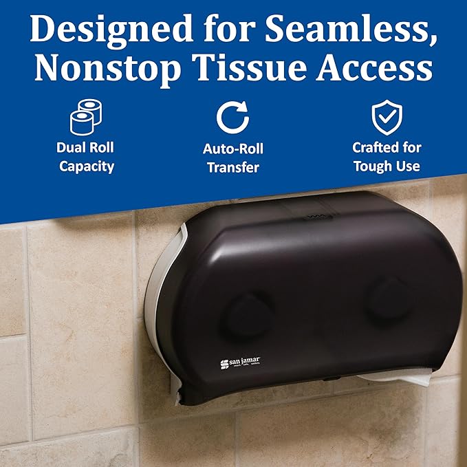 San Jamar - SJMR4000TBK R4000TBK Twin 9" Jumbo Tissue Dispenser, Black Pearl, 12" x 19" x 5.3"