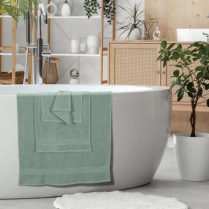 Elvana Home Ultra Soft 6 Pack Cotton Towel Set, Contains 2 Bath Towels 28x55 inch, 2 Hand Towels 16x24 inch & 2 Wash Coths 12x12 inch, Ideal Everyday use, Compact & Lightweight - Jade