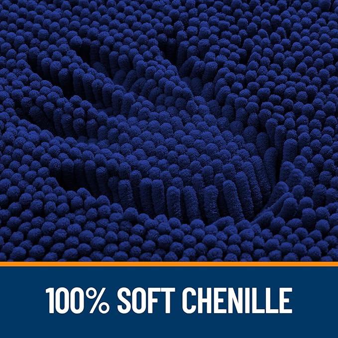 OLANLY Bathroom Rugs 30x18, Extra Soft Absorbent Chenille Bath Rugs, Rubber Backing Quick Dry, Machine Washable Bath Mats for Bathroom Floor, Tub and Shower, Home Decor Accessories, Navy