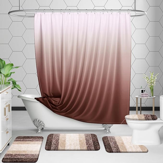 OLANLY Bathroom Rug Set 2 Piece, Soft Absorbent Microfiber Bath Mats and U-Shaped Contour Toilet Rug, Non-Slip, Machine Wash Dry, Plush Shaggy Bath Mats for Bathroom (30"x20"+24"x20", Brown)