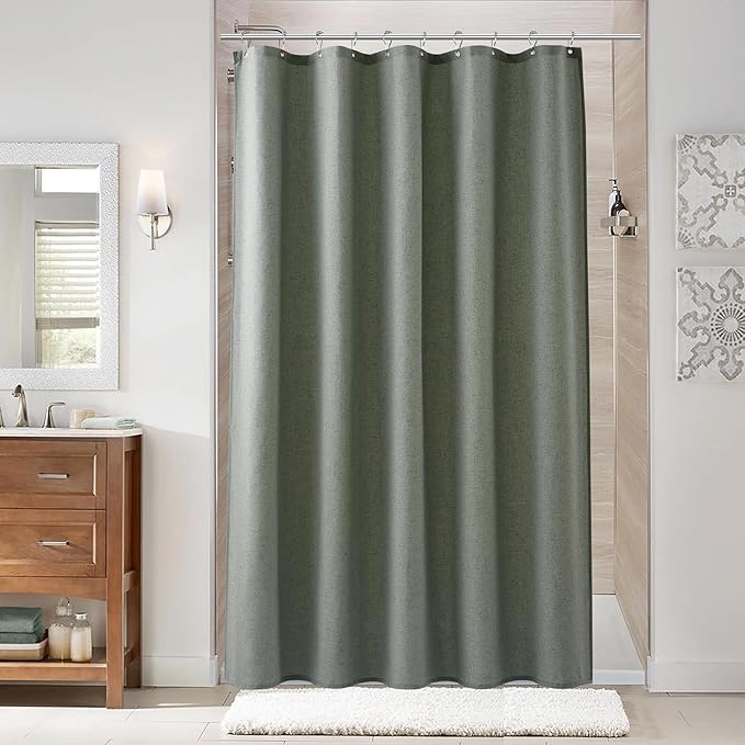 Naturoom Desert Sage 54 Inch Shower Curtain - Stall Narrow Half Linen Ultra Thick Fabric Shower Curtain Set with Hooks, Boho Farmhouse Rustic RV Camper Bath Curtains for Bathroom, 54x78