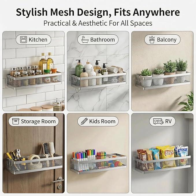 PUSDON Metal Wall Hanging Basket 2 Packs DIY Suitable for Multiple Scenes - Large Silver Grey Netting
