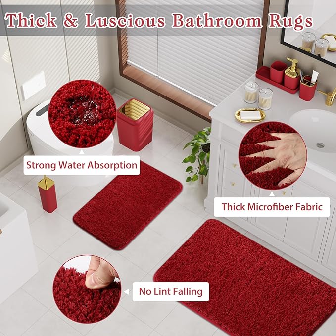 XLHOMO Burgundy Bathroom Accessories Set with Shower Curtain and Rugs, Dark Red Bathroom Accessories with Trash Can,Toothbrush Holder and Cup,Soap Dispenser,Tray,Soap Dish,Toilet Brush,Qtip Holders