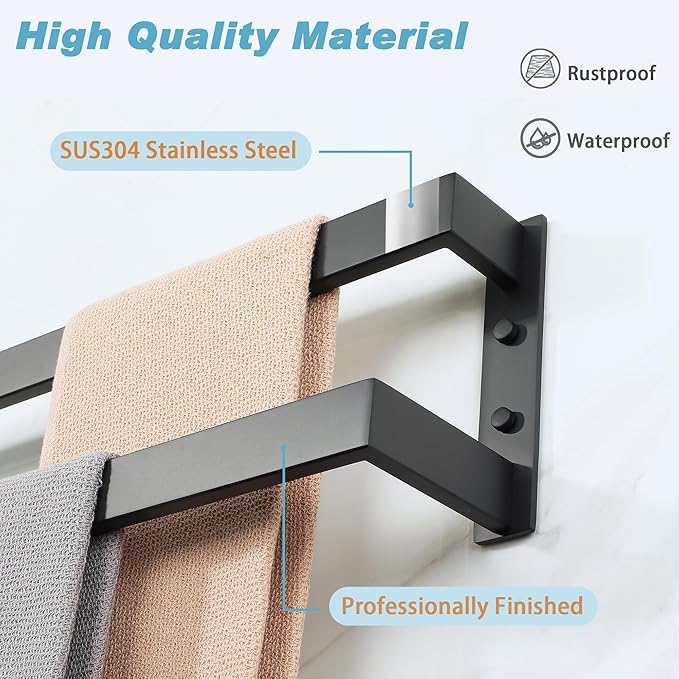 Alise Double Towel Bar, 32" Towel Racks for Bathroom Wall Mounted SUS304 Stainless Steel, Quick Drying Bathroom Towel Holder, Long Heavy Duty Towel Hanger, Matte Black