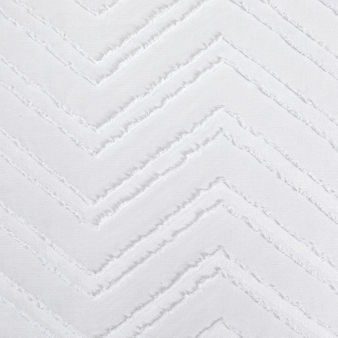 OVZME White Boho Fabric Shower Curtain 72 Inch Length, Tufted Chevron Striped Minimalist Premium Thick Cloth Bathroom Shower Curtain, Modern Hotel Textured Bathroom Decor, 72Wx72L Inches