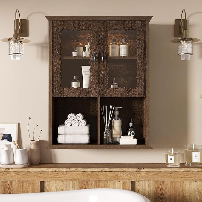 CJL Bathroom Wall Cabinet with Motion Sensor Led Light, Over The Toilet Storage Cabinet, 23.6'' x 29.5'' Medicine Cabinet of Mid-Century Modern Design with Acrylic Door, Brown