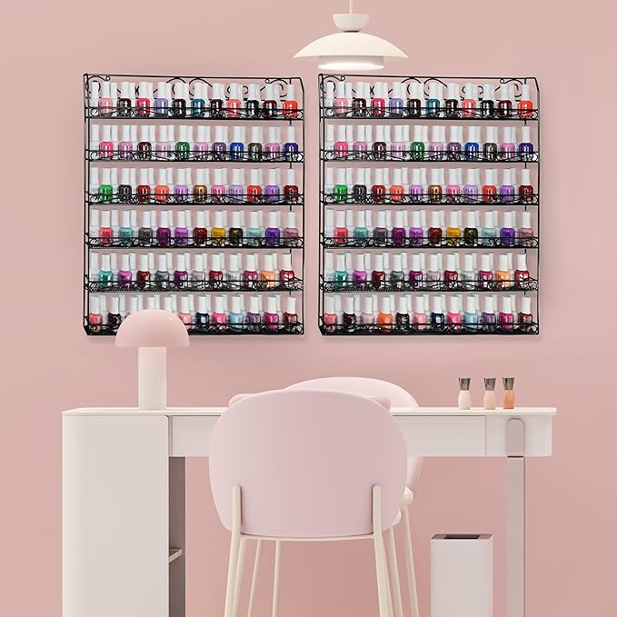 AMT 6 Tier Metal Nail Polish Racks, Fit Up to 108 Bottles, Wall Mounted, Essential Oils Organizer for Home Salon Business Spa