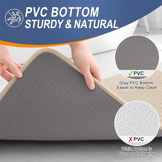 OLANLY Thick Memory Foam Bath Mat Rug 30x18, Extra Soft Absorbent Bathroom Rug, Quick Dry Bath Mats, Non-Slip, Machine Washable Carpet for Bathroom, Tub and Shower, Home Decor Accessories, Beige
