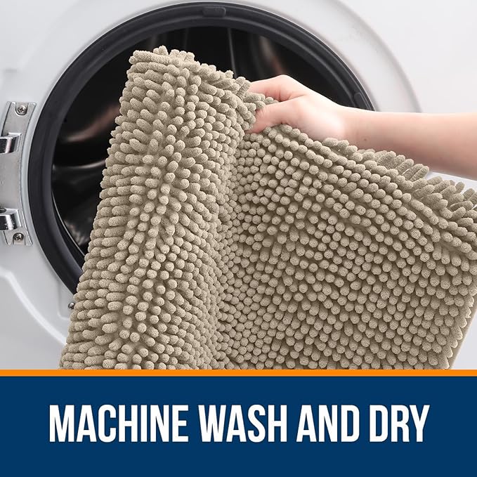 OLANLY Bathroom Rugs 59x35, Extra Soft Absorbent Chenille Bath Rugs, Rubber Backing Quick Dry, Machine Washable Bath Mats for Bathroom Floor, Tub and Shower, Home Decor Accessories, Warm Taupe