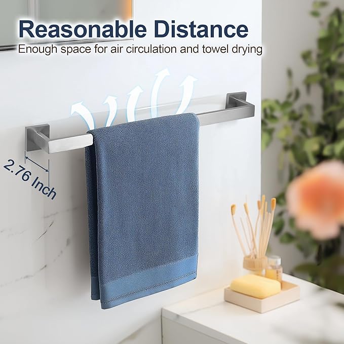SEIDO 28 Inch Brushed Nickel Towel Bar, Heavy Duty & Rust-Proof 304 Stainless Steel Bath Towel Holder, Modern Square Wall Mounted Towel Rack for Bathroom, Kitchen, RV