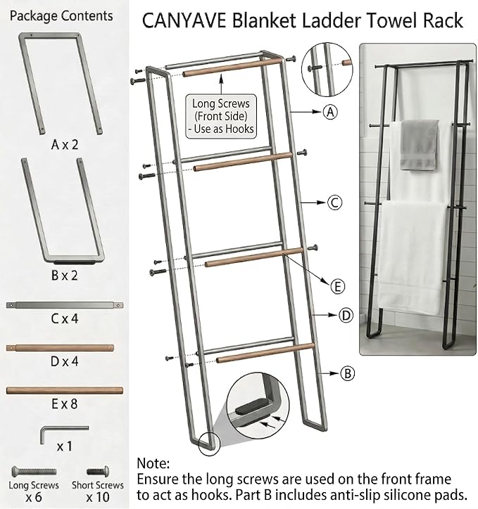 CANYAVE Metal Leaning Ladder Towel Rack, 4-Tier Blanket Stand for Bathroom Living Room, No Drilling Quilt Storage Organizer