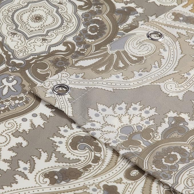 Palermo Khaki Classic Polyester Waterproof Fabric Paisley Shower Curtain,Printed Decorative Taupe Bathroom Curtains,72" W x Extra 84" L