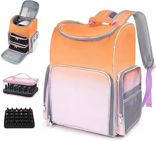Nail Polish Organizer Bag Large Nail Polish Storage Organizer Case Backpack Holds 60 Bottles and Nail Lamp with 2 Removable Case Professional Nail Supplies Organizer for Manicurist