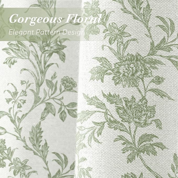Sage Green Floral Shower Curtain,Vintage Cotton Cottagecore Shower Curtains for Bathroom, 72" W x 72" L
