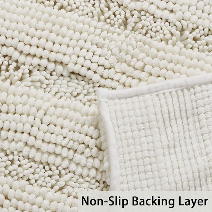 Turquoize Chenille Bathroom Rugs Set Non-Slip Bath Mats for Bathroom Super Absorbent Shaggy Rugs for Tub Shower Toilet Plush Bath Rug Plus U Shaped Rug (Standard: 20" x 32" and 20" x 20" U), Cream