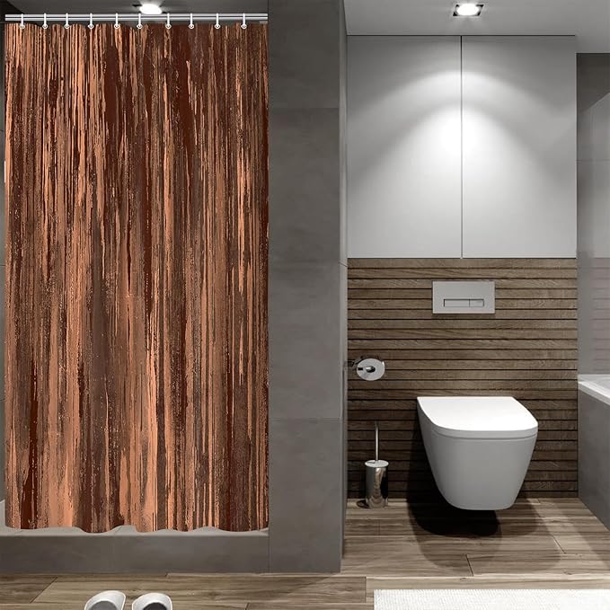 Brown Shower Curtain for Bathroom, Abstract Tan Shower Curtains, Rustic Orange Copper Pale Peach Abstract Tan Cool Vintage Ombre Design Bath Curtain Waterproof Fabric Shower Curtain Sets with Hooks