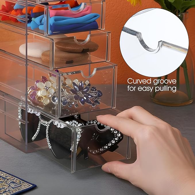 Clear Containers for Hair Accessory Organizing,Organizer Storage Box Drawers Set with 5 Drawers Hair Accessory Container for Bathroom Closet Desk Office