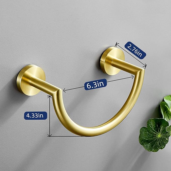 BigBig Home Brushed Gold Hand Towel Holder, Bathroom Towel Ring Stainless Steel, Semi-Circular Hand Towel Hanger Racks Wall Mounted Half Round Modern