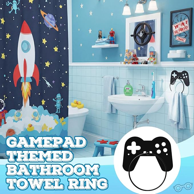 2pcs Gaming Metal Towel Rings Boys Room Towel Holder Oil Rubbed Bath Towels Ring Black Art Hand Towels Rack for Bathroom Kitchen Hanger Home Decors Gifts