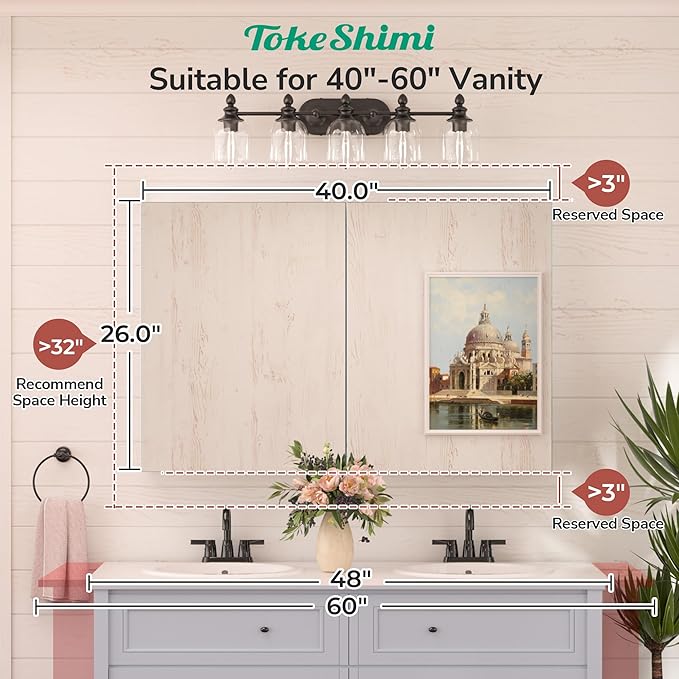 TokeShimi 40x26 Bathroom Medicine Cabinet with Mirror Tempered, Aluminum White Mirrored Medicine Cabinet Recessed or Surface Mount with Adjustable Storage Metal for Modern Farmhouse