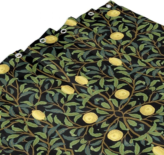 Vintage Botanical Shower Curtain William Morris Designs Green Jungle Fruit Print Shower Curtain Set Polyester Interior Waterproof Shower Curtain with 12 Hooks 72x72 Inches(183x183cm)