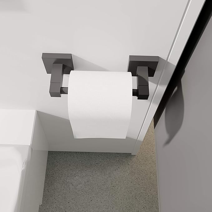 Ruacq Toilet Paper Holder Matte Black Double Post Pivoting Square Tissue Holders Roll Holder Hangers Toilet Paper Modern Wall Mounted, Commercial Bathroom Toilet Paper Roll Holder