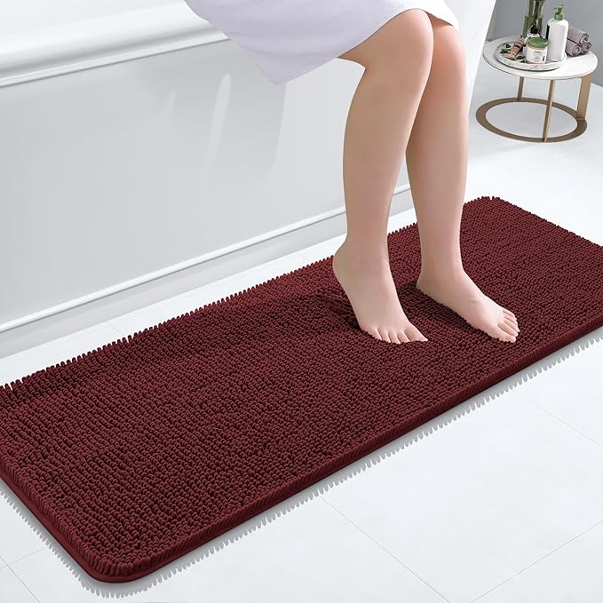 OLANLY Bathroom Rugs 47x17, Extra Soft Absorbent Chenille Bath Rugs, Rubber Backing Quick Dry, Machine Washable Bath Mats for Bathroom Floor, Tub and Shower, Home Decor Accessories, Andorra Red-Brown