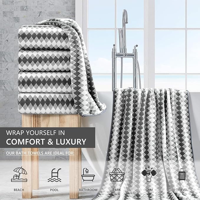 4 Piece Bath Towel Set Oversized Bath Sheet 35"x70" Bathroom Towel Extra Large Towel Set Soft Highly Absorbent & Quick Dry Premium Bath Sheet for Bathroom 600GSM Shower Towel Spa Gym Hotel,Dark Grey