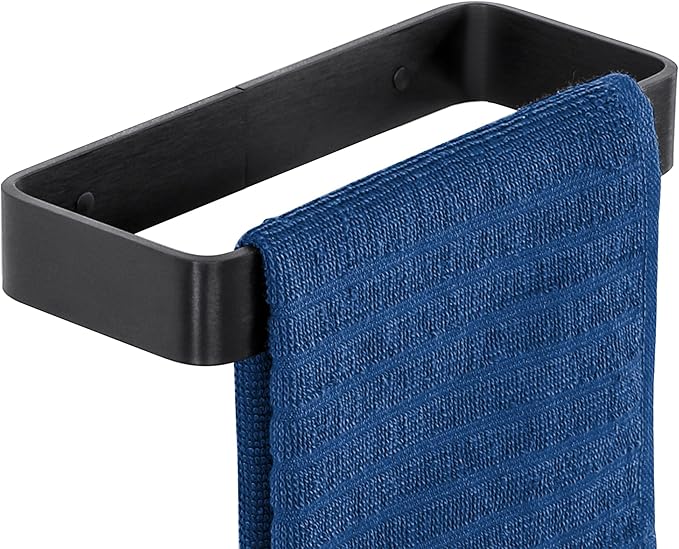 SAYAYO Matte Black Hand Towel Holder for Bathroom Wall, 8 Inch Self Adhesive Towel Bar Hand Towel Rack Square Heavy Duty