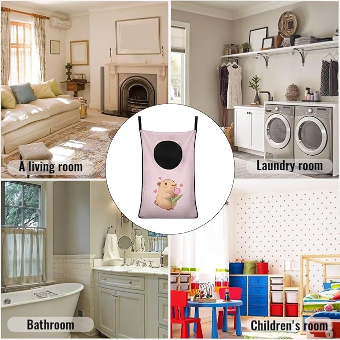 ZFRXIGN Capybara Hanging Hampers for Laundry Over The Door Laundry Hamper Dirty Clothes Storage Pink Laundry Baskets Space Saving Hamper Zipper Closure Toy Organizers Home Decor