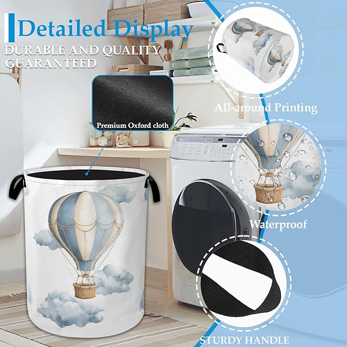 Hot Air Balloon Laundry Basket Collapsible Laundry Hamper Oxford Storage Bin for Clothes Storage, Toy Organizer, Books and Sundries 16" X 20.8"