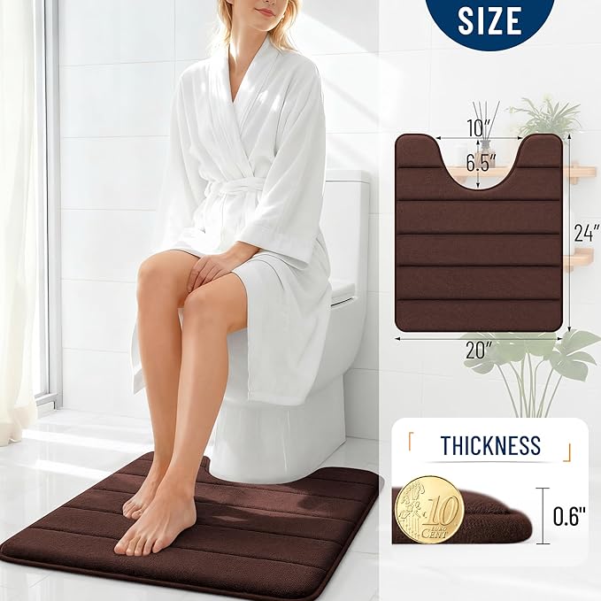 OLANLY Memory Foam Toilet Rugs U Shaped 24x20, Super Soft Absorbent Contour Bath Rugs, Quick Dry, Machine Washable Toilet Mat, Bathmat Floor Carpet, Bathroom Home Decor Accessories, Brown