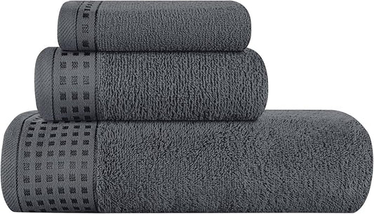 GLAMBURG Ultra Soft 3 Pack Cotton Towel Set, Contains a Bath Towel 28x55 inch, a Hand Towel 16x24 inch & a Wash Coth 12x12 inch, Ideal Everyday use, Compact & Lightweight - Charcoal Grey