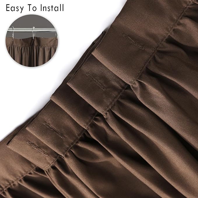 Chocolate Ruffle Shower Curtain, Vintage Handcrafted Bow Tie Bath Curtain for Master Bathroom, Ruched Microfiber Bathroom Curtain with 12 Buttonholes, 72" W x 72" H (LQ-10)