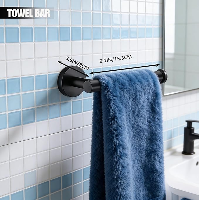 9-Pieces Matte Black Bathroom Hardware Accessories Set,Stainless Steel Wall Mounted 16 Inch Hand Towel Bar,Bath Towel Bar Set Wall Mounted,Towel Racks for Bathroom