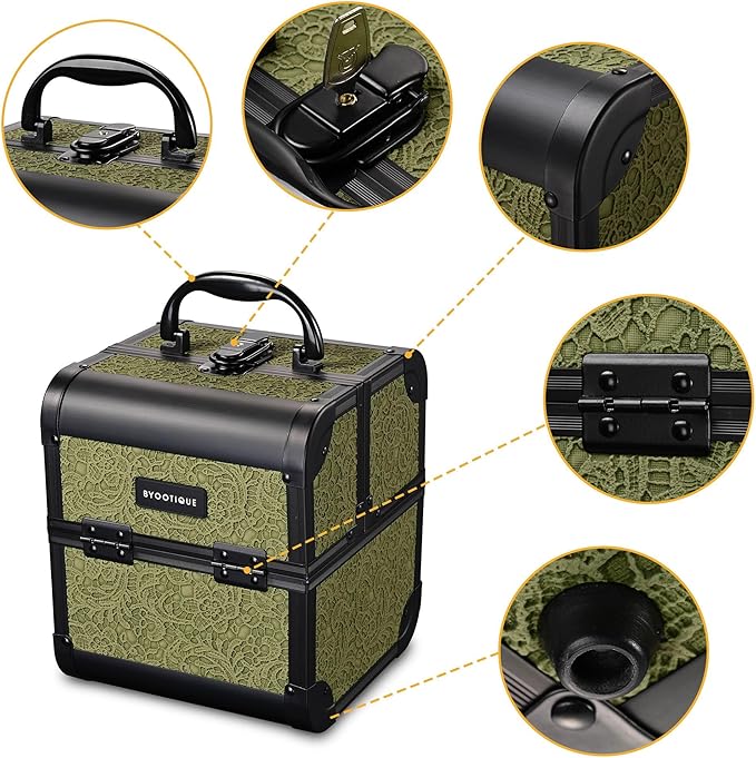 BYOOTIQUE 2-Piece Makeup Train Case Cosmetic Organizer Kit Rococo Moss Salon