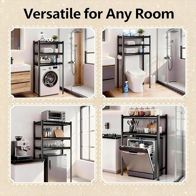 Over Toilet Storage Shelves, 5 Tier Adjustable Steel Shelf, Freestanding Metal Bathroom Space Saver, Waterproof&Rustproof Oraganizer with Reinforced Columns, Ideal for Laundry Bathroom,24W*14D*54H