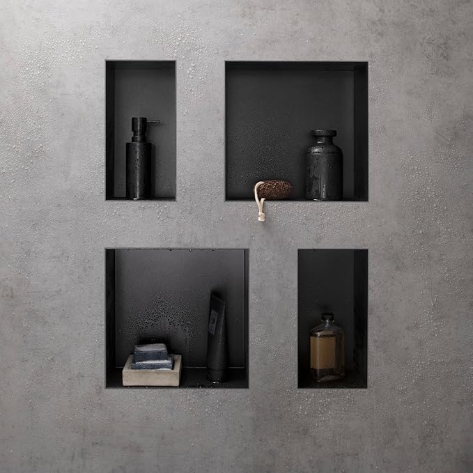 hansgrohe XtraStoris Minimalistic Recessed Wall Niche with Open Frame 12"x 6"x 4" in Matte Black, 56070670