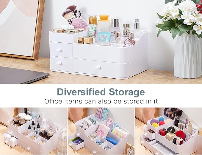 BREIS Makeup Organizer,Large Countertop Skincare Organizers for Vanity, Dresser Bathroom Organization and storage for Cosmetics Brushes Perfume Eyeshadow Lotion Gel Nail Polish Lipstick(White)