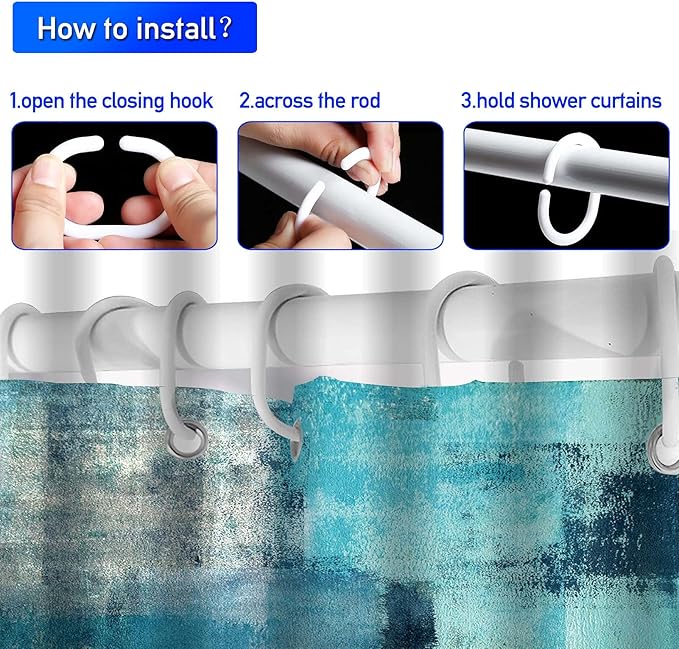 Lnond 4Pcs Bathroom Shower Curtain Sets with Rugs,Turquoise Abstract Painting Bathroom Sets with Shower Curtain and Rugs and Accessories